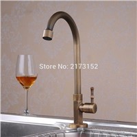 Antique Brass Rotatable Single Handle Kitchen Faucet Modern Swivel Curved Brass Basin Sink Cold Tap A-030