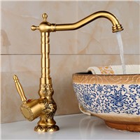 Basin Faucets Gold-plating High Arch Retro Carved Classic Single Handle Vanity Bathroom Sink Tap For Hot and Cold Water CA-9905K