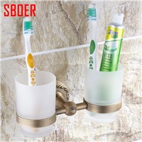 Antique Brass Cup &amp;amp;amp; Tumbler Holders metal  Wall Mounted Toothbrush double ceramic &amp;amp;amp; glass Cup Holder Bathroom Accessories