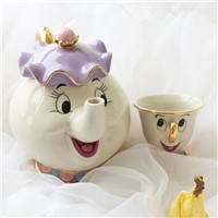 100% official New style Cartoon Beauty And The Beast Teapot Mug Mrs Potts Chip Tea Pot Cup 2PCS One Set for collection