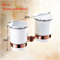 Continental copper Antique Rose Gold Ceramic cup &amp; Tumbler holder Dual cup holders Blue &amp; white porcelain toothbrush cup holder