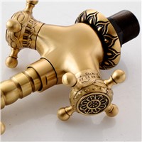 Basin Faucet 2 Cross Handle For Hot and Cold Bathroom Sink Taps Antique Brass Carved 360 Degree Swivel Faucet CA-9901K
