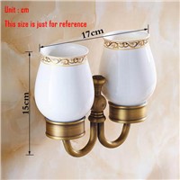 European style  antique mug brass toothbrush tumbler holder set ceramic double Cup &amp;amp;amp; tumbler holders