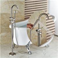 Brass Free Standing Bathroom Tub Faucet Hand Shower Tub Filler W/ Hand Shower Brushed Nickel Finished