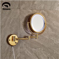 Golden Frame Wall Mount LED Make Up Mirror 3 * Magnifying 2 Sides Beauty Mirror