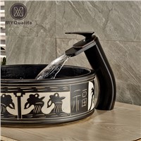 Luxury Deck Mounted Brass Basin Faucet Waterfall Bathroom Vanity Sink Mixer Taps Single Handle One Hole