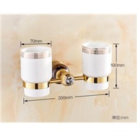 GJade Series Golden Polish Copper With Jade/Marble Toothbrush Double Cup &amp;amp;amp; Tumbler Holders Continental Bathroom Accessories