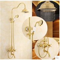 Retro Style Bathroom golden Antique Gold Brass Bathtub &amp;amp;amp; Shower Faucet Brass Shower Head Single Handle Shower Faucet set