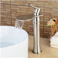 BAKALA Deck mounted Waterfall Bathroom Sink Vessel Faucet Nickel Brushed Bath Spout  LH-555L