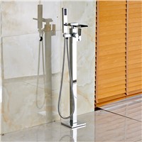 Fashionable Design Waterfall Spout Floor Mounted Tub Shower Faucet Chrome Finish