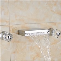 Newly Deck Mounted Wholesale and Retail Waterfall Square Spout Chrome Sink Faucet Tap Mixer Crystal Handles