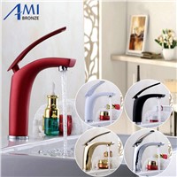 Newly Colorful Painted Basin Faucets Hot&amp;Cold Mixer Bathroom Basin Tap Brass Gold/Chorme/White/Red Faucet Crane