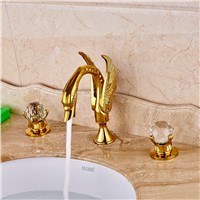 Luxury Brass Gold Polished Basin Faucet Bathroom Vessel Sink Tap Double Crystal Handles Mixer Tap