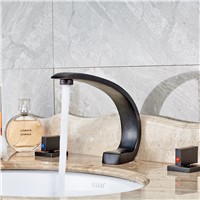 Uythner Modern Widespread Vessel 3PC Oil Rubbed Bronze Waterfall Spout Bathroom Sink Faucet Mixer Tap Basin Faucet