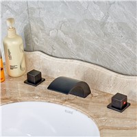 Uythner Modern Oil Rubbed Bronze Waterfall Spout Dual Square Handles Bathroom Faucet Mixer Tap