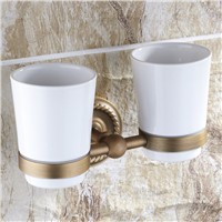 Aothpher Embedded Wall Mounted Bathroom Accessories European Style Golden Copper Double Toothbrush Tumbler&amp;amp;amp;Cup Holder