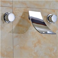 Contemporary Waterfall Spout Chrome Polish Sink  Faucet Mixer Tap Ceramic Valve Bathroom Tub Faucet
