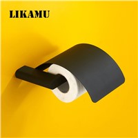 Stainless Steel Bathroom Accessories Black Toilet Roll Paper Holder Square Wall Mounted With Cover Lavatory Holder