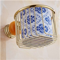 62 Jade Series Golden Polish Brass &amp;amp;amp; Jade  Paper Holders Wall Mounted Bathroom Accessories Round Paper Basket Bathroom Shelf