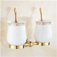62 Jade Series Golden Polish Copper With Jade Toothbrush Double Cup &amp;amp;amp; Tumbler Holders Continental Bathroom Accessories