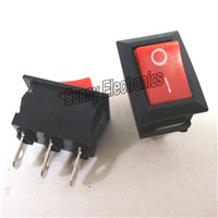 10pcs/lot 3 Pin 6A 250V Red Button Rocker Switch On - On Import Rocker Power Switches