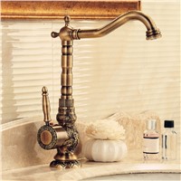 AUSWIND European Antique Copper Faucet Carved Hot And Cold Water Plus High Rotary Tap Decked Mounted Faucet bathroom accessories