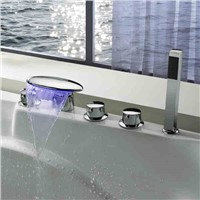 2017 Wholesale Premium Patent Design Solid Brass Chrome Finished 5-hole Led Light Waterfall Tub Faucet Bath Shower Mixer Taps