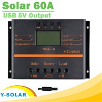 PWM Solar Charge Controller 60A 12V 24V LCD Regulator for Max 50V Input Solar60 Light and Timer Control for Street Lighting