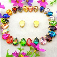 [A1-A17]  Gold claw 7 Sizes Colors mix teardrop waterdrop water drop Droplet glass crystal Sew on rhinestone clothes diy trim