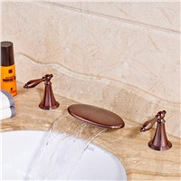 Contemporary Round Waterfall Spout Oil Rubbed Bronze Red Sink Bathroom Faucet Mixer Tap Dual Handles