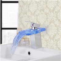 LED Glass Color Waterfall Bathroom Sink Faucet Basin Temperature Mixer tap Faucet