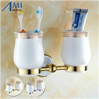 63GD Series Golden Polish Toothbrush Holder with Diamond With Cup Holder Tumbler Shelf Wall Mounted Bathroom Accessories