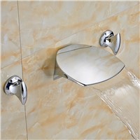 Wall Mounted Bathroom Waterfall Basin Sink Faucet Dual Handle Brass Chrome WC Washing Taps Dual Handle