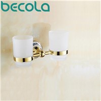 BECOLA Ceramic+Glass+Brass Bathroom Accessories Gold Plated Double Cup Holders Toothbrush Cup Holder BR-5503