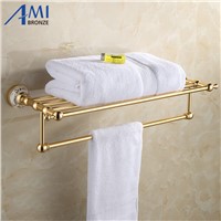 31GAP Series Golden Polish Towel Rack Aluminum &amp;amp;amp; Porcelain Base Towel Shelf With Single Towel Bar &amp;amp;amp; Hook Bathroom Accessories
