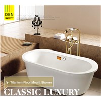 Luxury Modern Freestanding Dual Cross Handles Bathtub Faucet Tub Filler Gold Color Golden Finish Floor Mount Hot and Cold Water