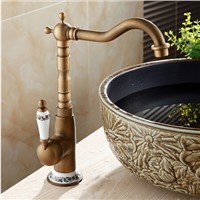 New Arrive Deck Mounted Single Handle Bathroom Sink Mixer Basin Faucet Antique Brass Hot and Cold Water Tap