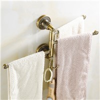 Towel Racks Brass 2-5 Layer Rail 2 Towel Hook Hanger Vintage Luxury Bathroom Accessories Folding Rotation Bath Towel Bar SL-7836