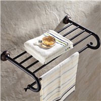 Antique Black Towel Racks Double Layers Carved Brass Towel Storage/ Towel Holder Black Bathroom Accessories