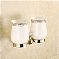 AUSWIND Classical brass gold crystal Toothbrush holder double Cups Luxury Bathroom Pendant wall mount Bathroom Accessories