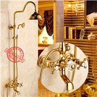 AUSWIND Shower Set Brass Brushed Exposed Bathtub Shower Faucets Dual Handle Rainfall Round Shower Head Bathroom Accessories