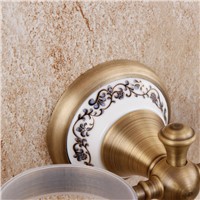 Antique Solid Brass Bathroom Ceramic Toothbrush Cup Holder Luxury Toothbrush Tumbler Double Cup Bathroom Accessories