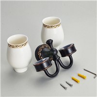AUSWIND Antique Black Bathroom Tumblers With Ceramic Cups Bronze Brush Oil Finish European Copper Carved Bathroom Accessories