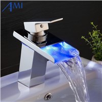 Black Water Powered LED Faucet Bathroom Basin Faucet  Brass Mixer Tap Waterfall Faucets Hot Cold Crane Basin Tap