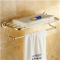 Luxury Gold Zirconium Copper Towel Shelves Antique Plated Double Layers Bathroom Towel Holder Towel Rack Bathroom Accessories