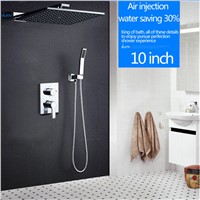 hm 10&quot; Rainfall Shower Head System Polished Chrome Bath &amp; Shower Faucet Bathroom Luxury Rain Mixer Shower Combo Set Wall Mounted