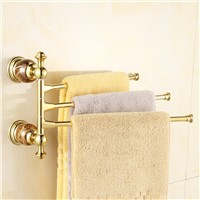 Antique Copper Gold Towel Rack luxury Crystal and Diamond Towel Bar 3 Rails 31CM Wall Mounted Bathroom Accessories