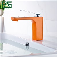 Modern New Bathroom Deck Mounted Chrome Brass Orange Colour Finished Basin Faucet Single Handle Sink Mixer Tap