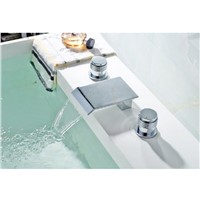Modern Polish Chrome Widespread 3pc Waterfall Spout Bathtub Shower Faucet Mixer
