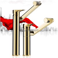 Modern Tall Bathroom Basin Faucet 360 Degree Mixer Tap Single Handle Hole Vanity Sink Faucet Gold Brass KF793